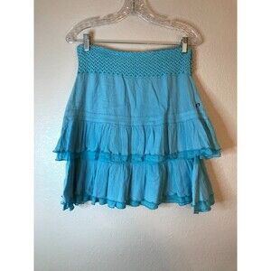 Vintage Y2K Liberto Tiered Ruffled Mini Skirt with Crochet Waistband Size M